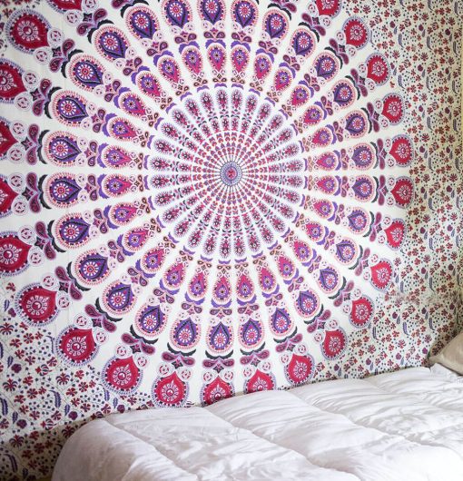 Peacock Hippie Bohemian Mandala Tapestry Twin Bedspread Throw-3932