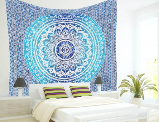 Twin Blue Ombre Hippie Mandala Tapestry | Bohemian Wall hangings-3936