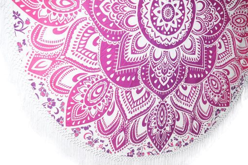 Indian Pink Ombre Mandala Round Tassel Tapestry Beach Throw -3868