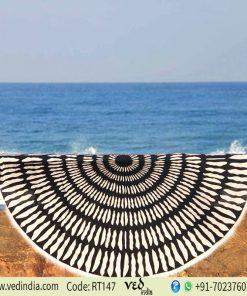 Tulum Printed Round Beach Towel Black and White-0